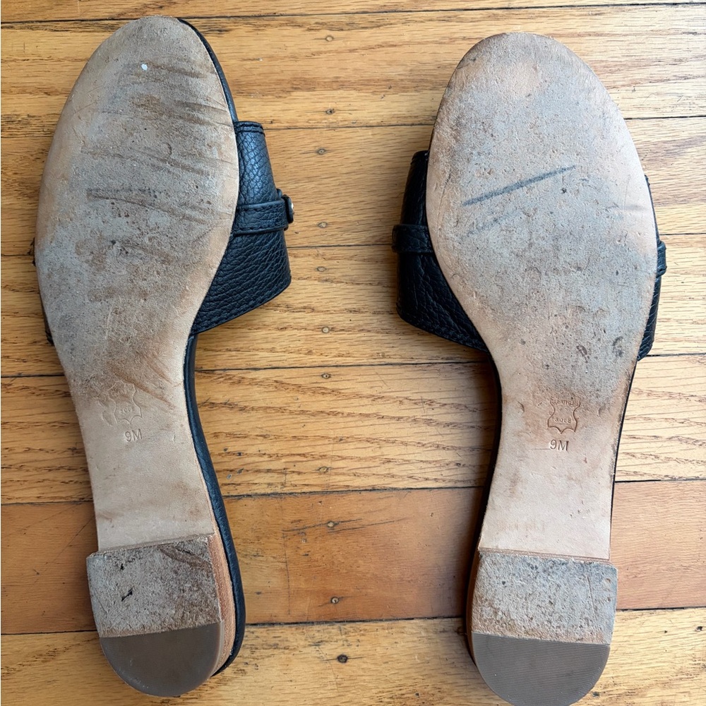 Tory Burch Leticia Black Leather Slide Sandals - Picture 9 of 11